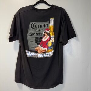 Vintage Y2K Corona Extra Happy Holidays Beer T-Shirt Mens Large Black